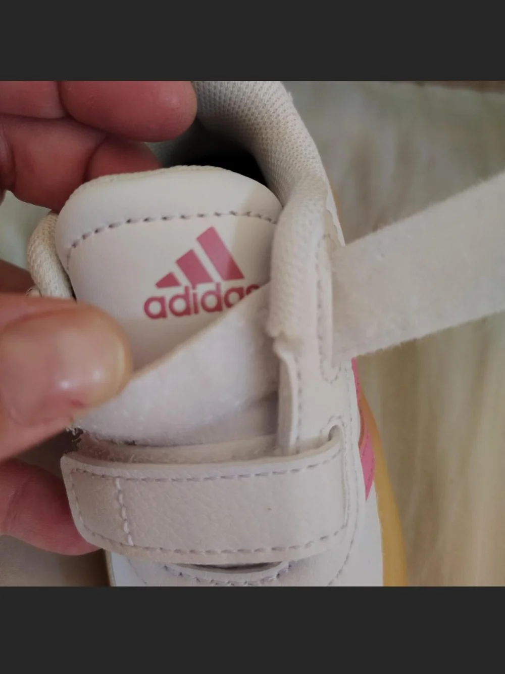 adidas White Sneakers with Pink Stripes and Gum Soles - Kids